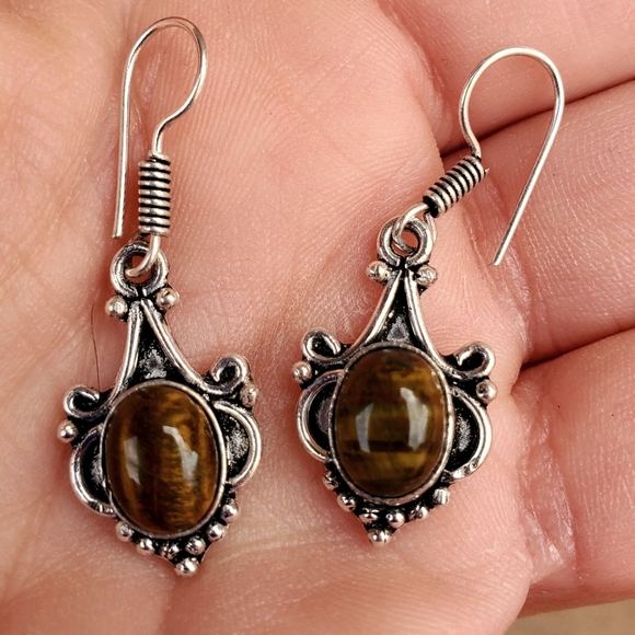 New Tiger Eye Silver Earrings. - Picture 1 of 7